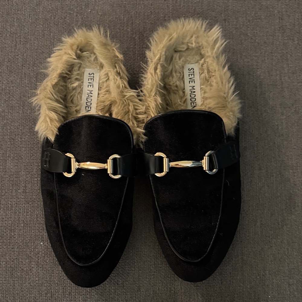 Steve Madden Black Fur-Lined Mules